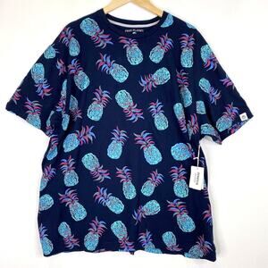 FREE PLANET Pineapple Print Graphic T-Shirt Mens Sz 2X Blue Tropical Summer NEW